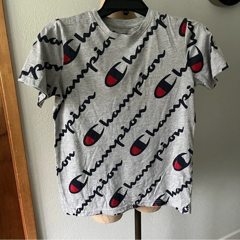 SET OF 3 Boys XL CHAMPION Short Sleeve Tshirt AOP Gray Blue - Picture 7 of 9